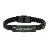Inspirational Analyst Gifts from Men, This Is What Awesome Analyst Looks Like, Interlaced Leather Bracelet for Father's Day - Image 1